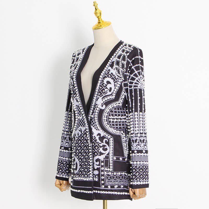 Bubble Bead Print V-Neck Blazer