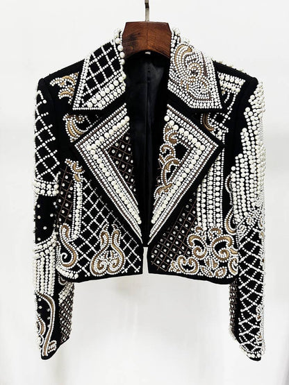 JK133Y Luxurious Hand-Embroidered Beaded Diamond Short Coat