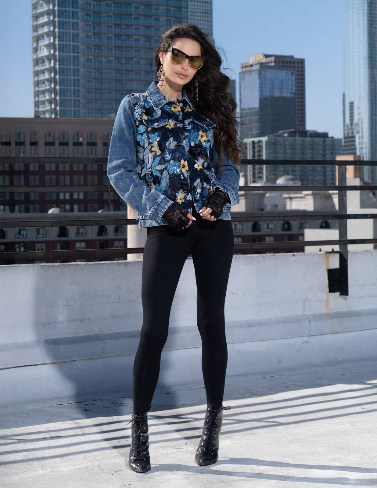 BS2540 Denim Jacket with Sequin Embroidery