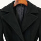 CT027 Elegant Long Black Wool Coat with Gold Accents