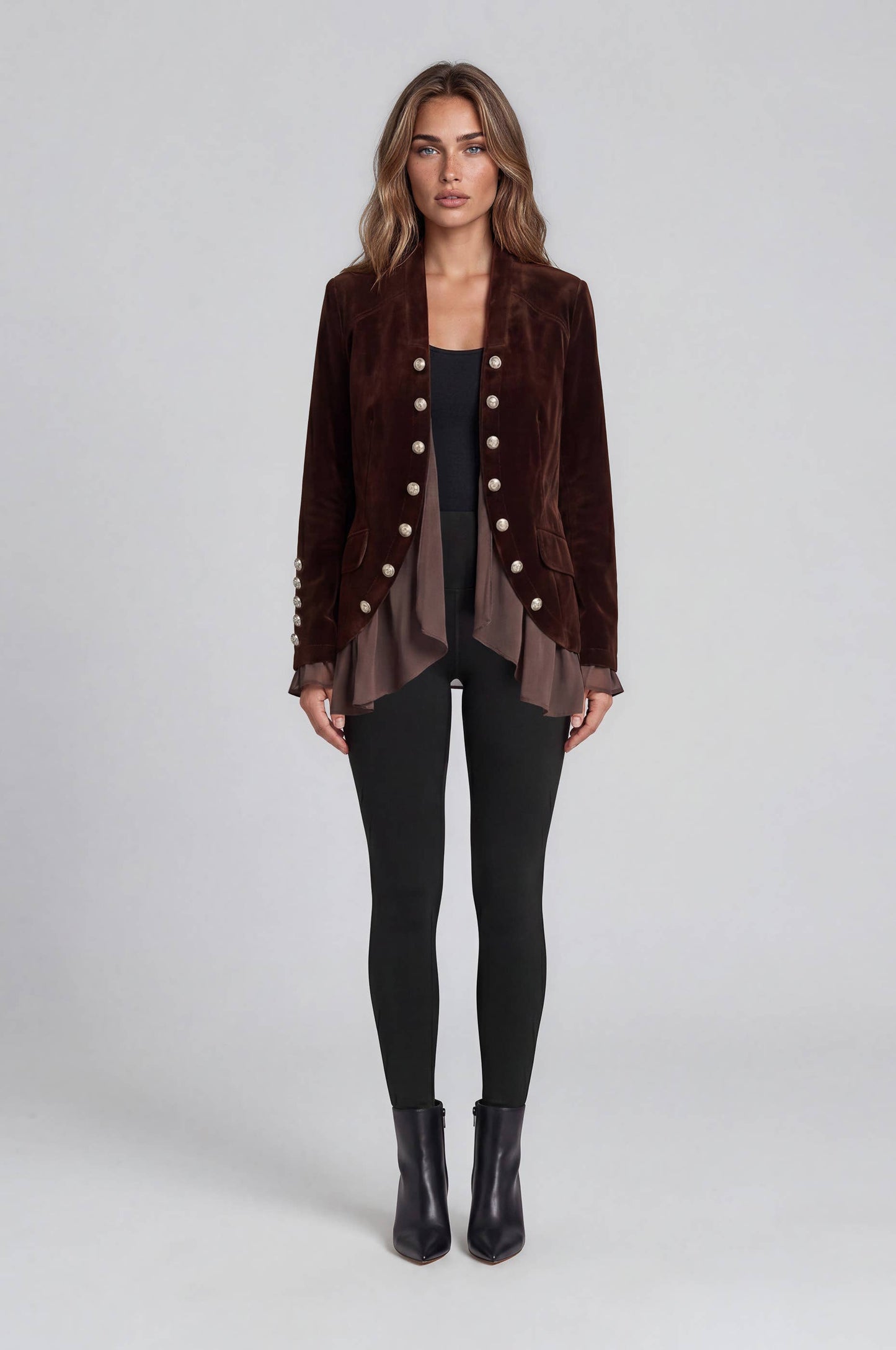 Velvet Chiffon Hem Jacket