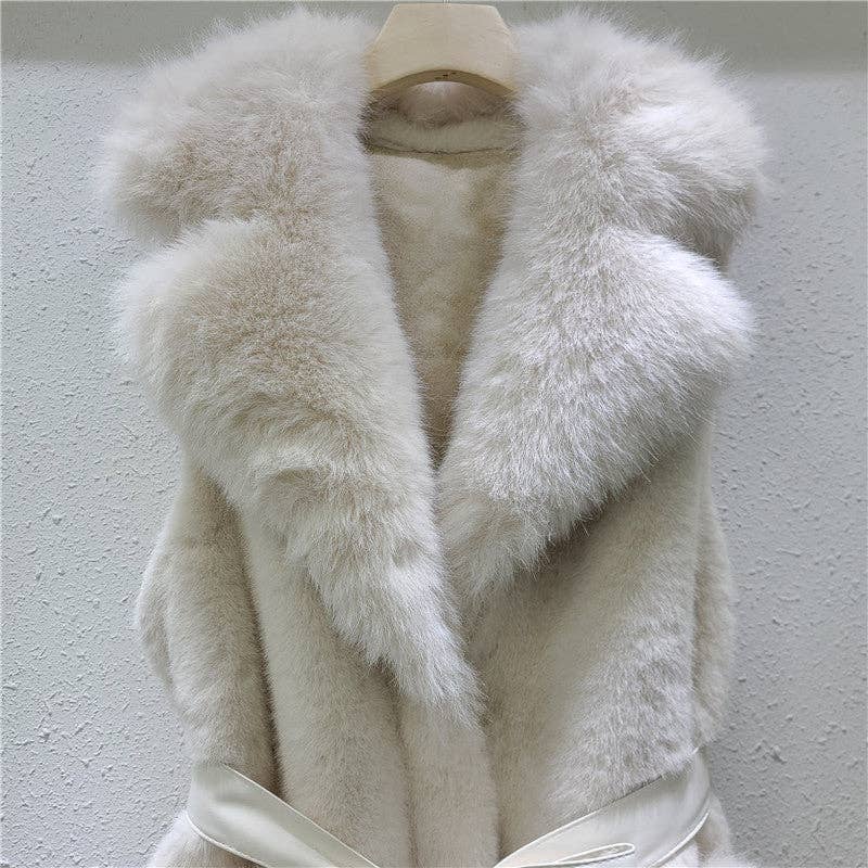 M214 Faux Mink Lapel Vest with Tie Pockets