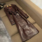 SY391 Crocodile Pattern Pu Leather Long Coat
