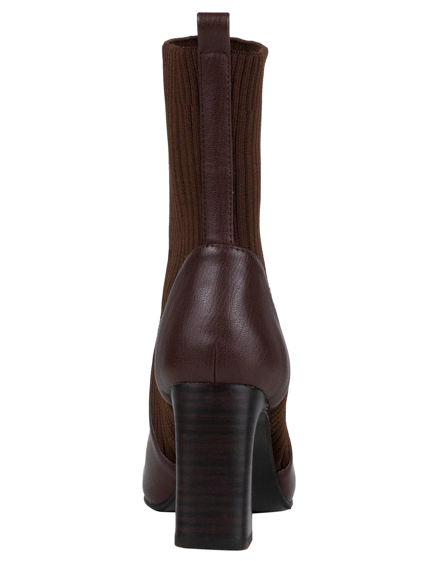 Lexi Stretch Fabric Bootie Stacked Leather Heel