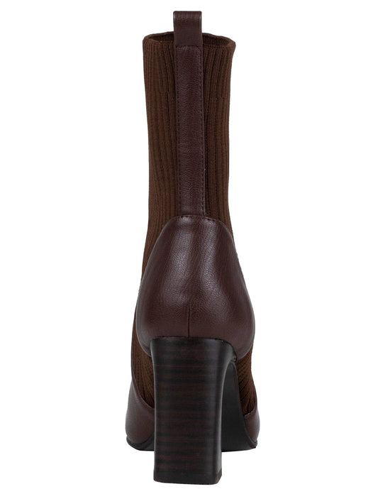 Lexi Stretch Fabric Bootie Stacked Leather Heel