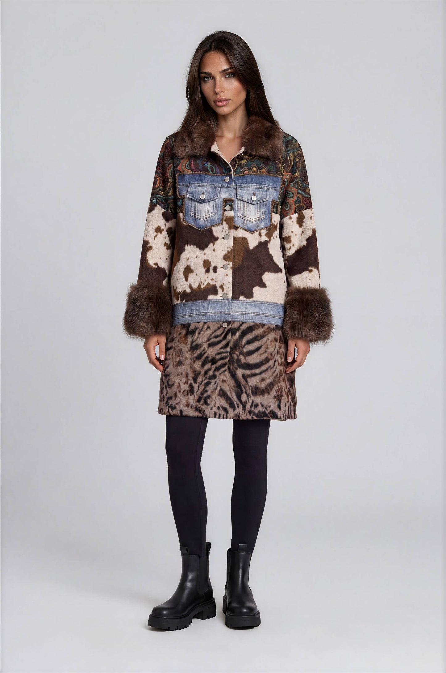 Mixed Media Faux Fur Coat