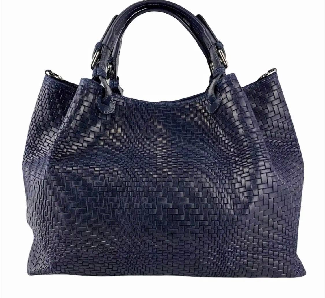 Miw Italian Embossed Woven Leather Handbag