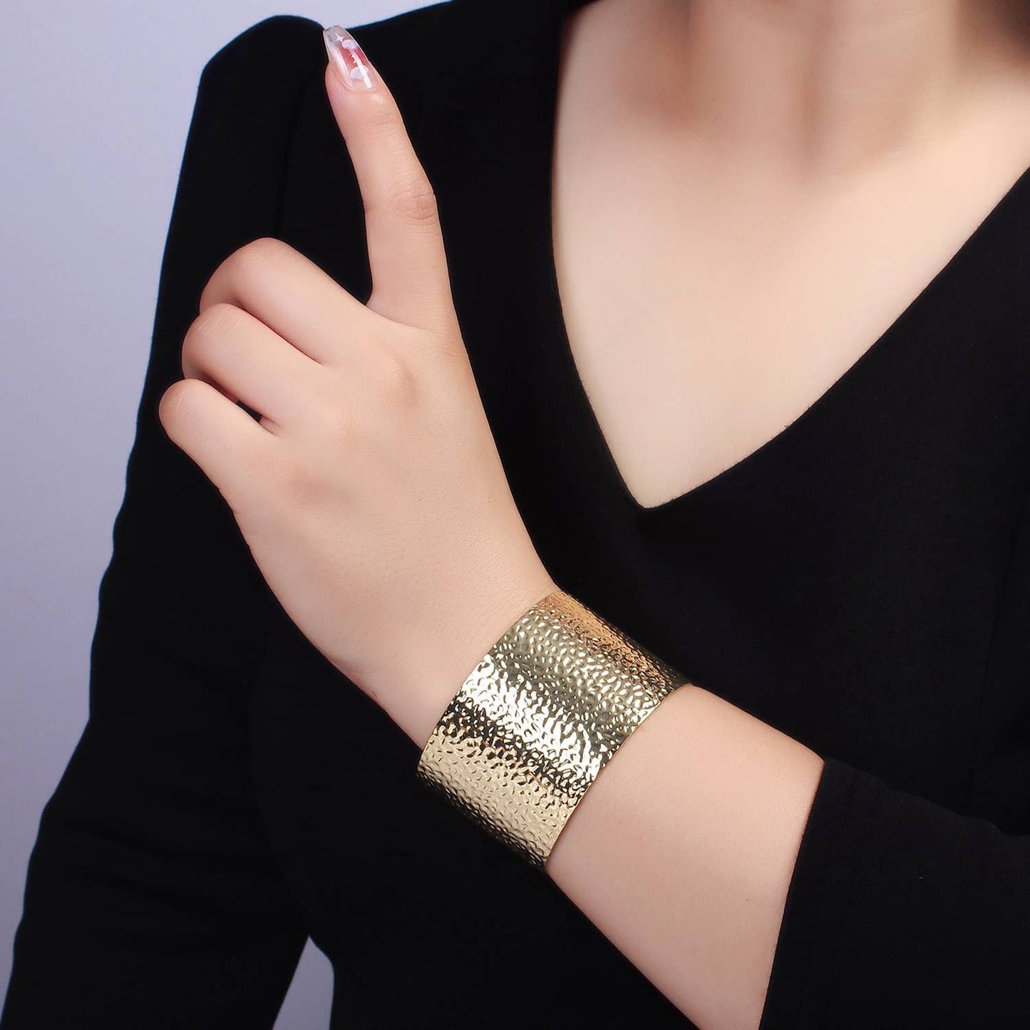 24K Gold Filled Wide Hammered Cuff Bracelet | WA-2520