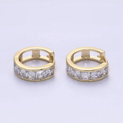14K Gold Filled Clear Square Cz Lined Huggie Hoop Earrings