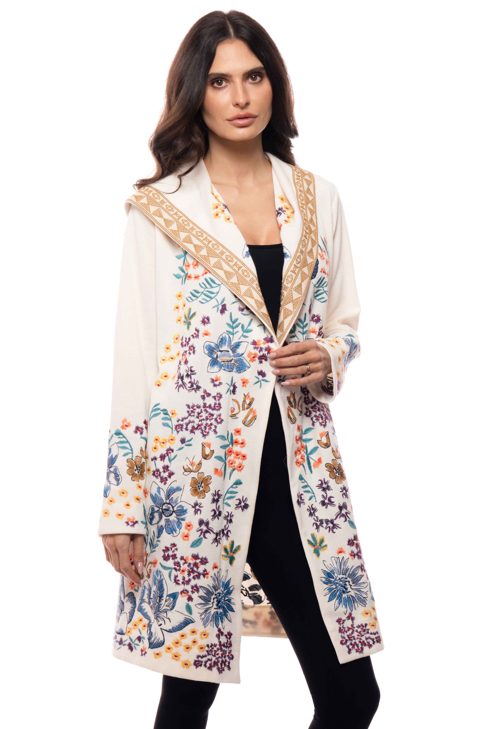 Embroidered Floral Open-Front Jacket