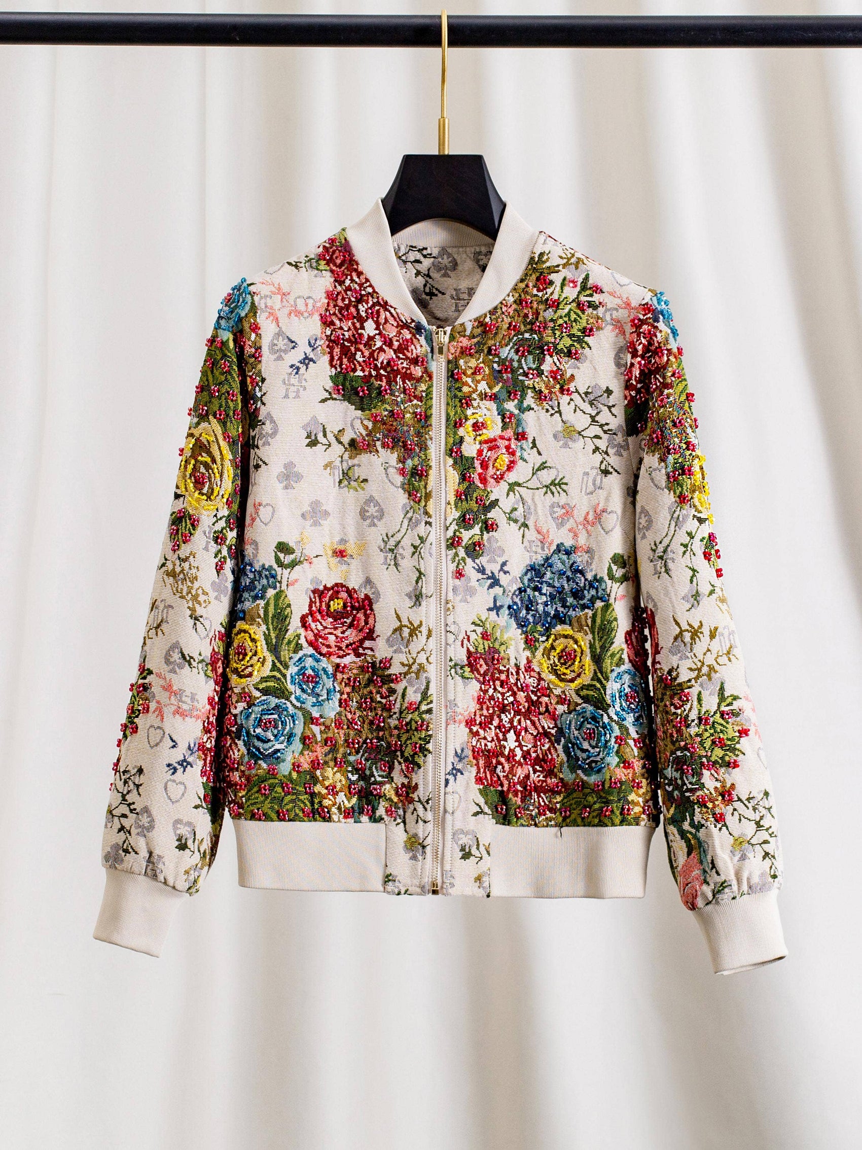 Beaded Jacquard Embroidered Bomber Jacket