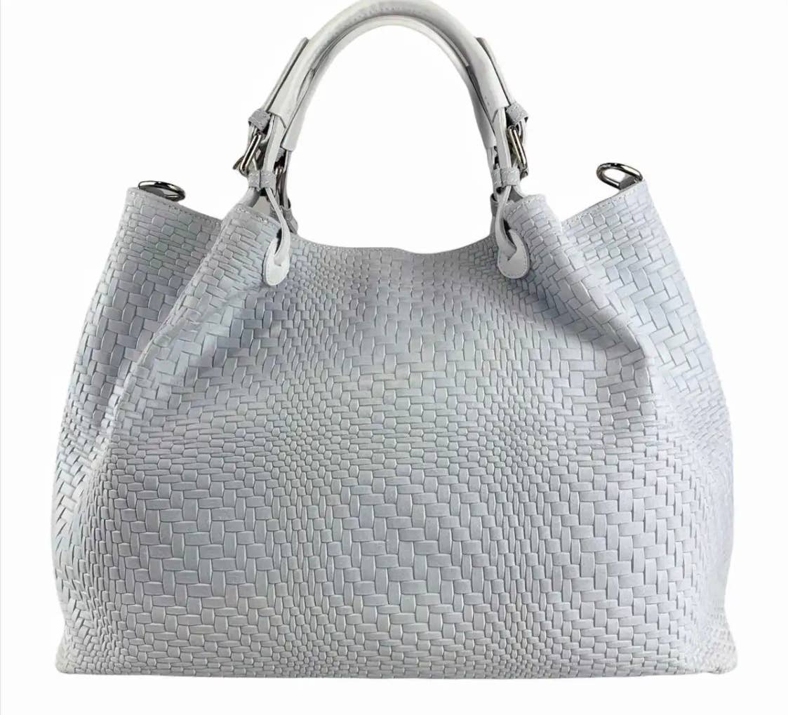 Miw Italian Embossed Woven Leather Handbag