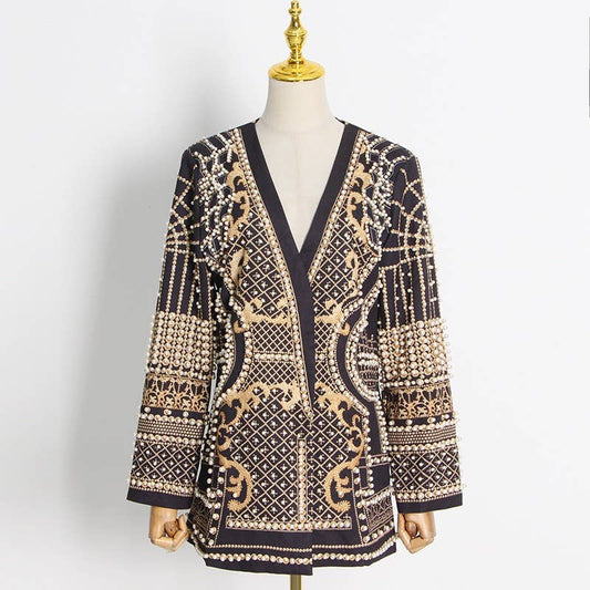 Bubble Bead Print V-Neck Blazer