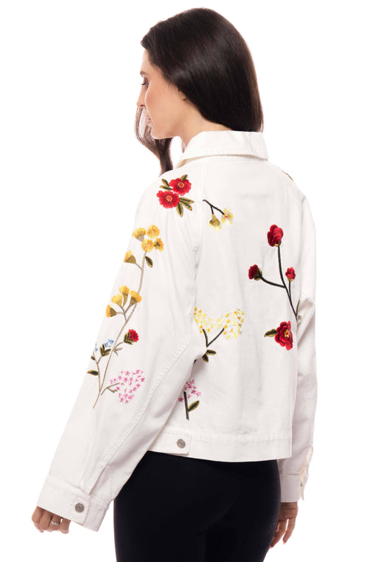Floral White Denim Jacket