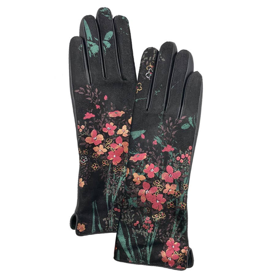 Fiorella Floral Printed Leather Gloves