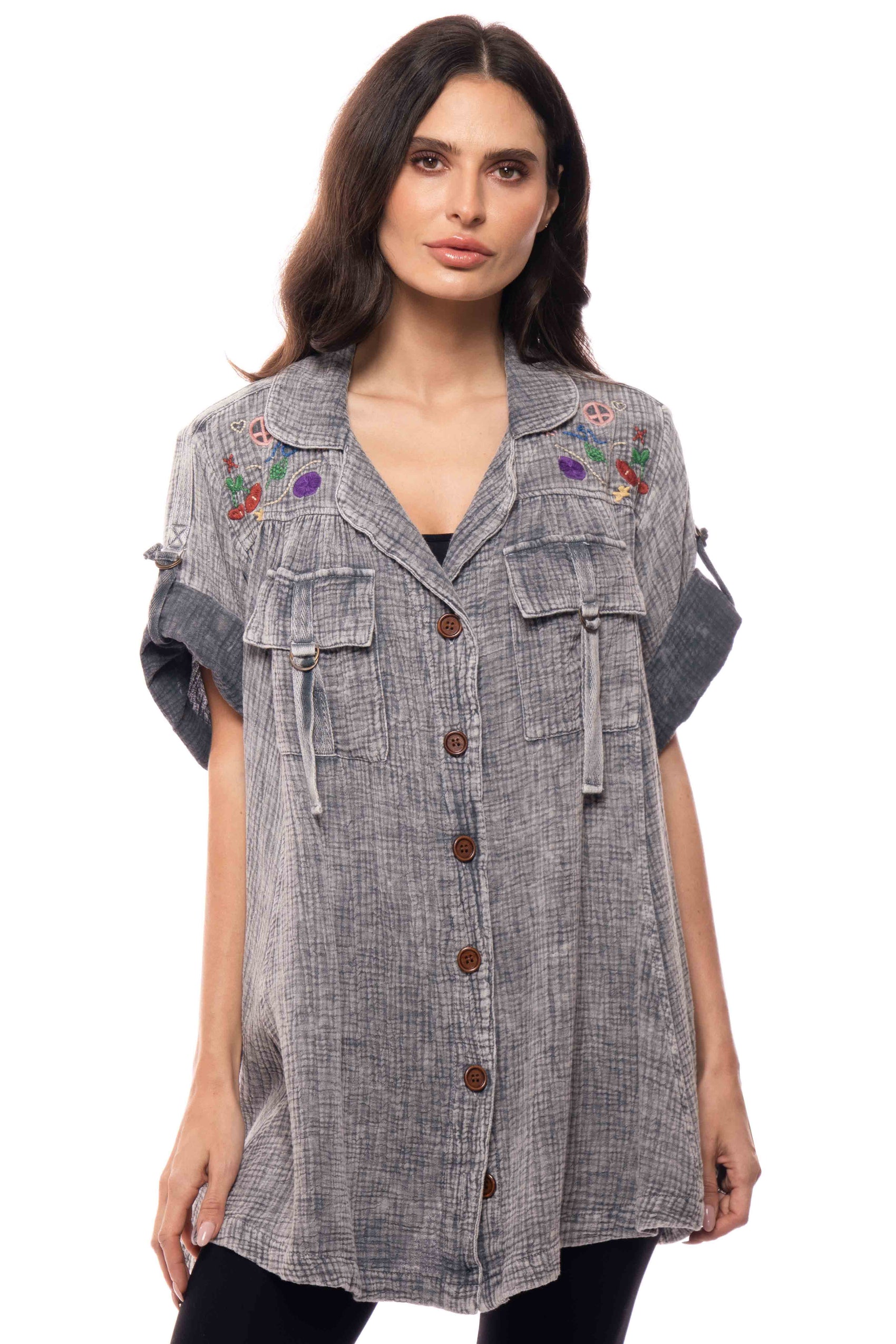 Embroidered Utility Tunic Top