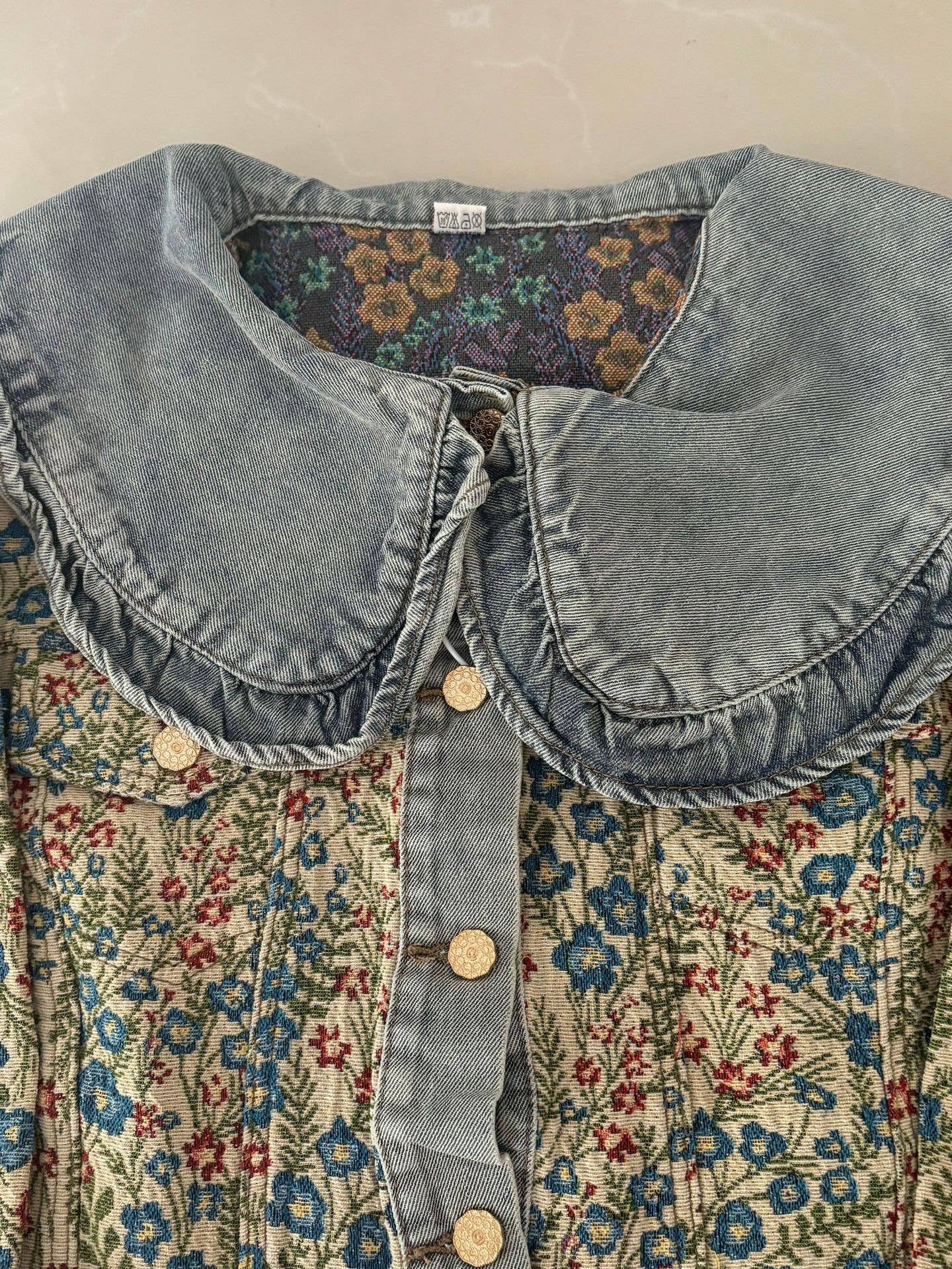 Doll Collar Embroidered Denim Jacket