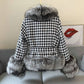 JK101Y Chic Houndstooth Faux Fur Coat