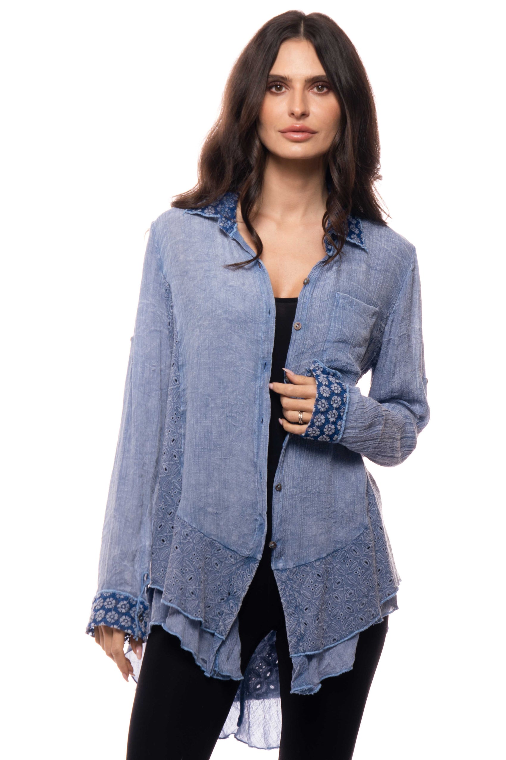 Eyelet Button-Down Top