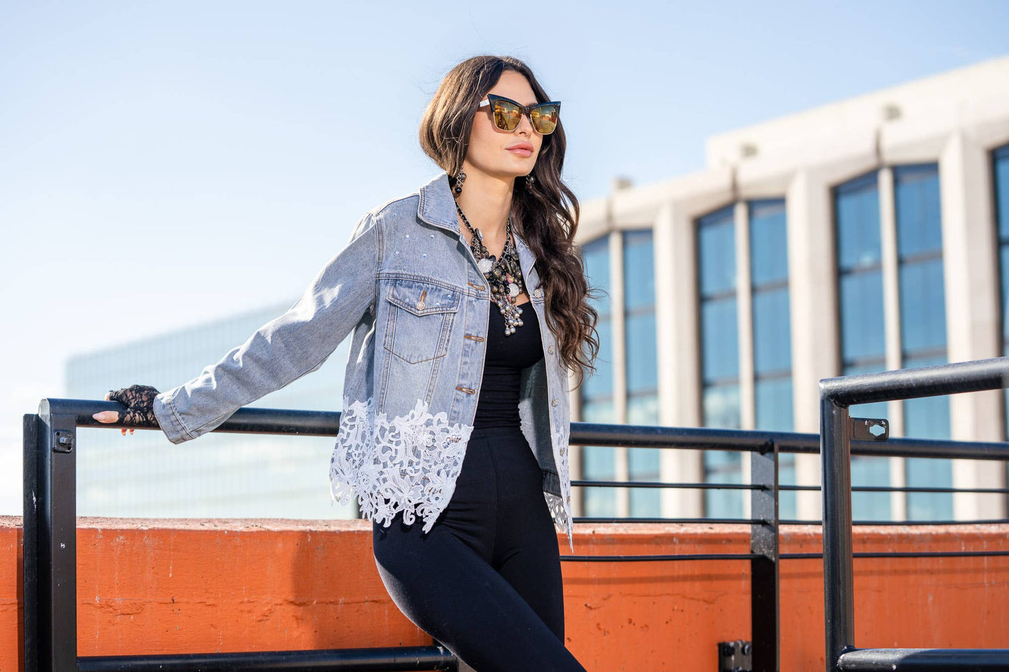 Lace Trim Denim Jacket