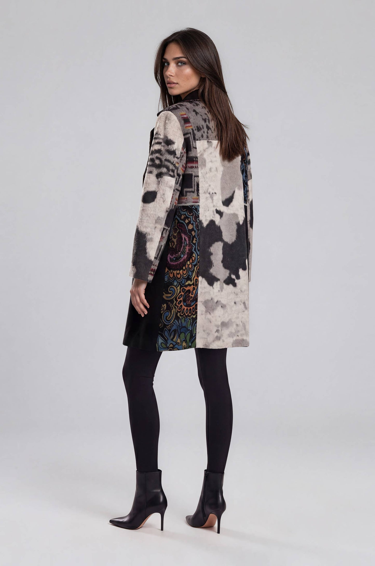 Patchwork Print Button Front Coat