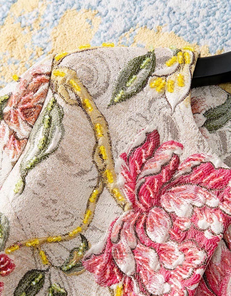 Embroidered Jacquard Beaded Mid-Length Coat