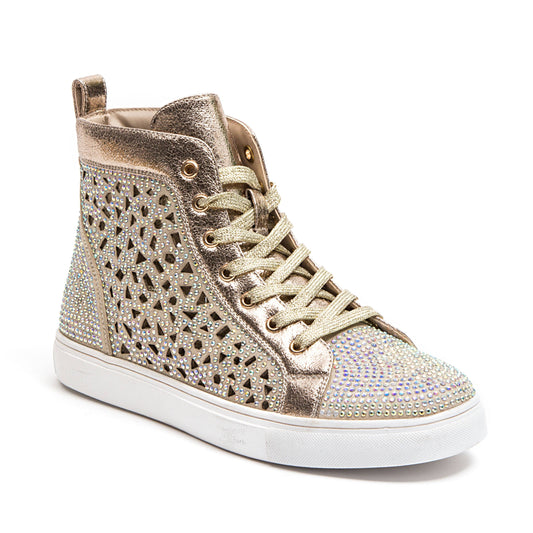 New York Flat Laser Cut High Top Bling Rhinestone Sneaker