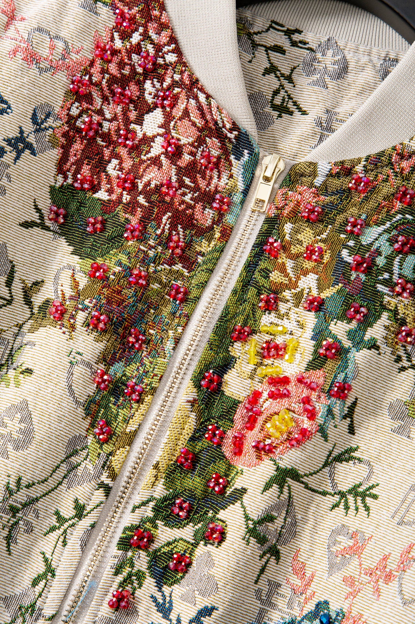 Beaded Jacquard Embroidered Bomber Jacket