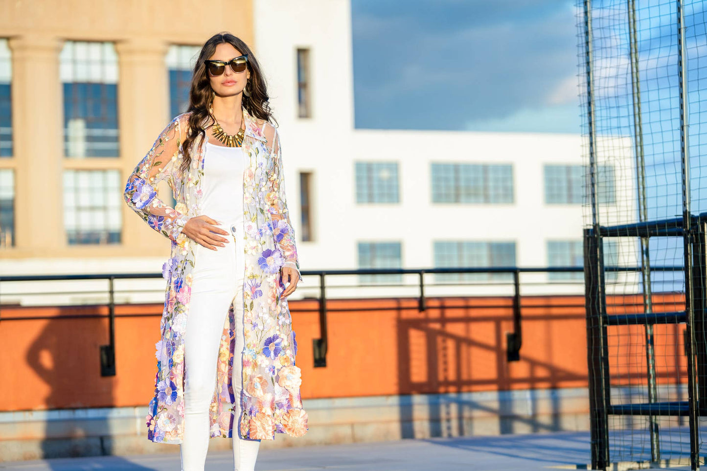 Floral Embroidered Sheer Lace Duster