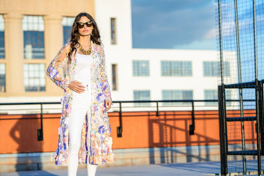 Floral Embroidered Sheer Lace Duster
