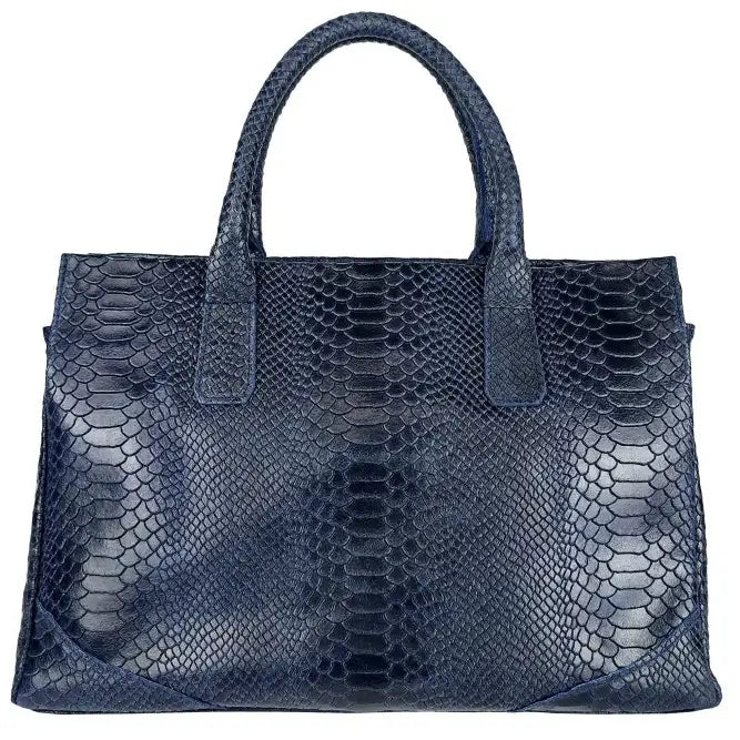 Grey Italian Embossed Leather Large Handbag